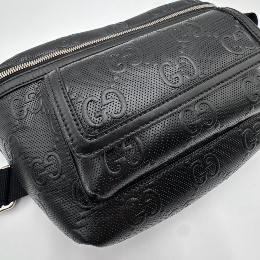 Gucci Embossed Black Leather Belt Bag